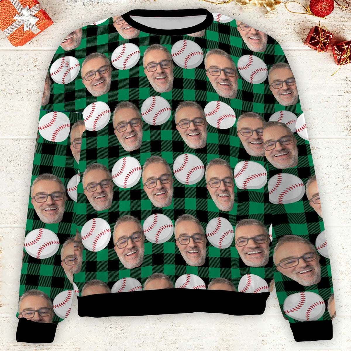 Custom Face Ugly Christmas Sweatshirt, Personalized Photo Ugly Baseball Sweater, Christmas All-Over-Printed Sweatshirt 682627