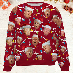 Funny Trump Face Ugly Sweatshirt, Trump 2024 Ugly Sweater, Trump Supporters Christmas All-Over-Printed Sweatshirt M1763 - GOP