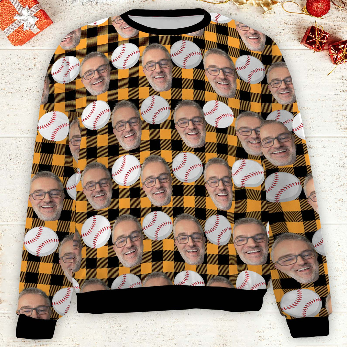 Custom Face Ugly Christmas Sweatshirt, Personalized Photo Ugly Baseball Sweater, Christmas All-Over-Printed Sweatshirt 682627