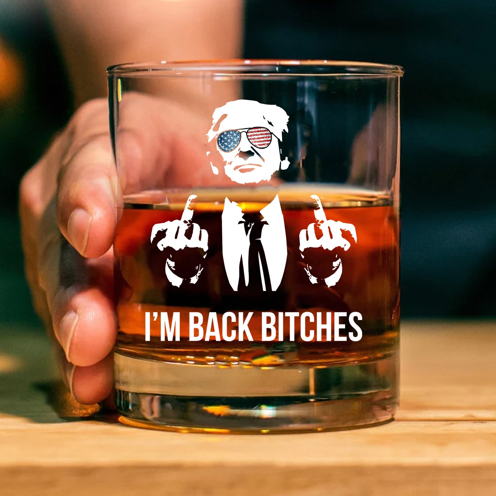 I'm Back Bitches | Trump Won 2024 Whisky Glass | Trump 47th President Print Whisky Glasses T1748 - GOP