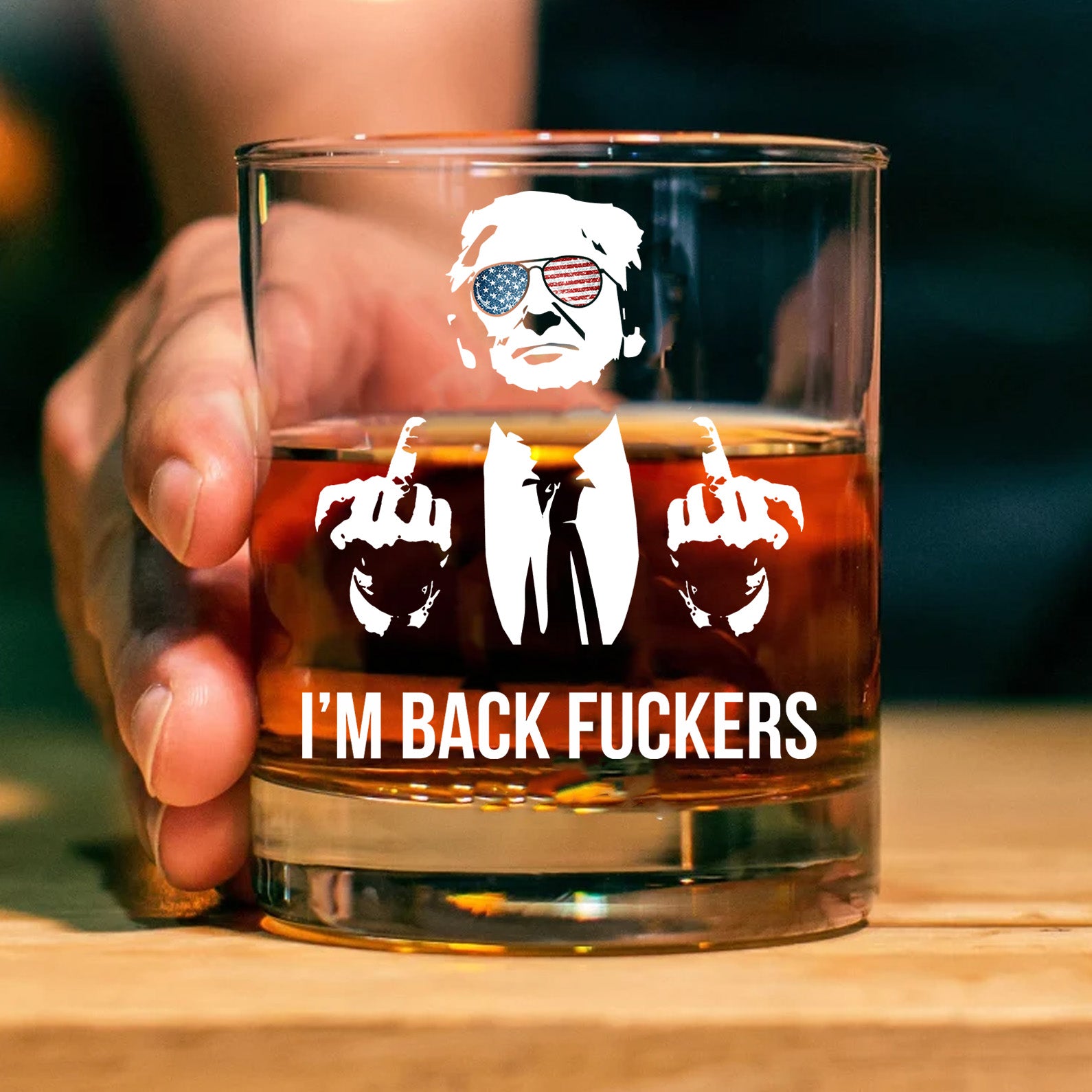 I'm Back Fuckers | Trump Won 2024 Whisky Glass | Trump 47th President Print Whisky Glasses T1748 - GOP