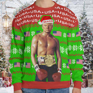 Trump American Boxing Champion Boxer Sweater, Trump 2024 Christmas All-Over-Printed Sweatshirt C1378 - GOP