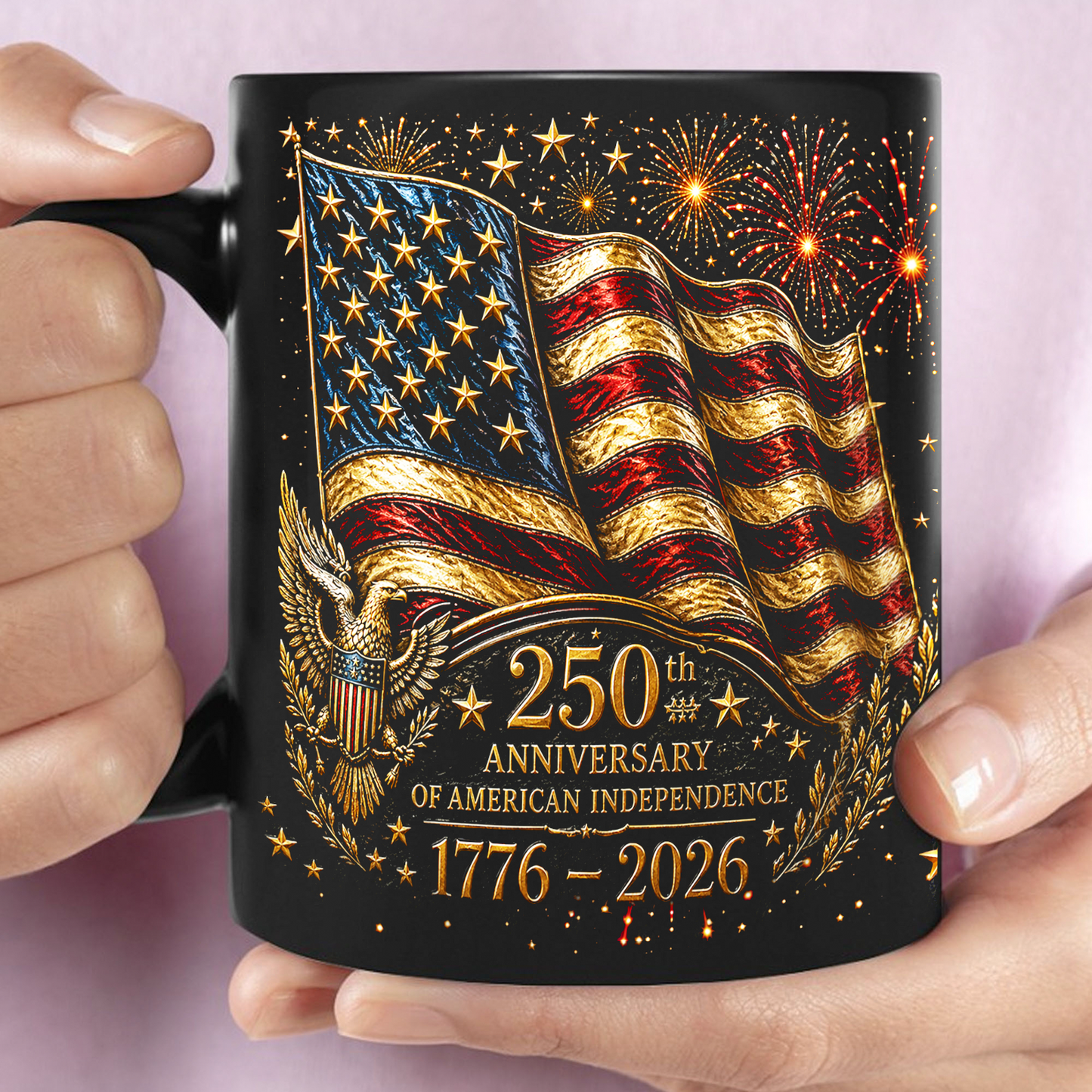 250 Years Anniversary Coffee Mug, Patriotic American Independence 1776-2026 4th Of July Black Mug 685322