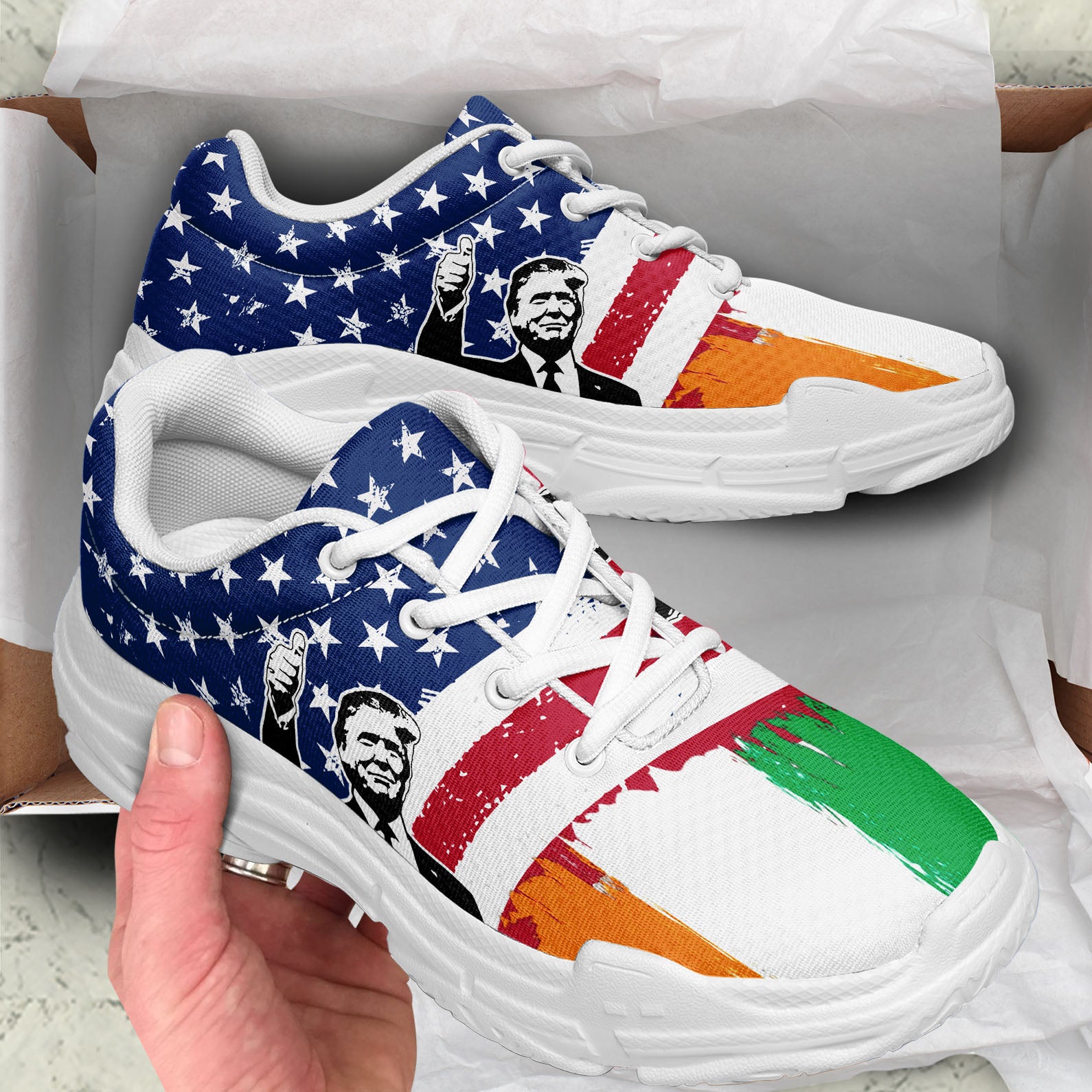 Trump US Irish Flag Chunky Shoes | Trump Unisex Shoes | St. Patrick's Day Shoes | Patriotic Chunky Shoes 681947 - GOP