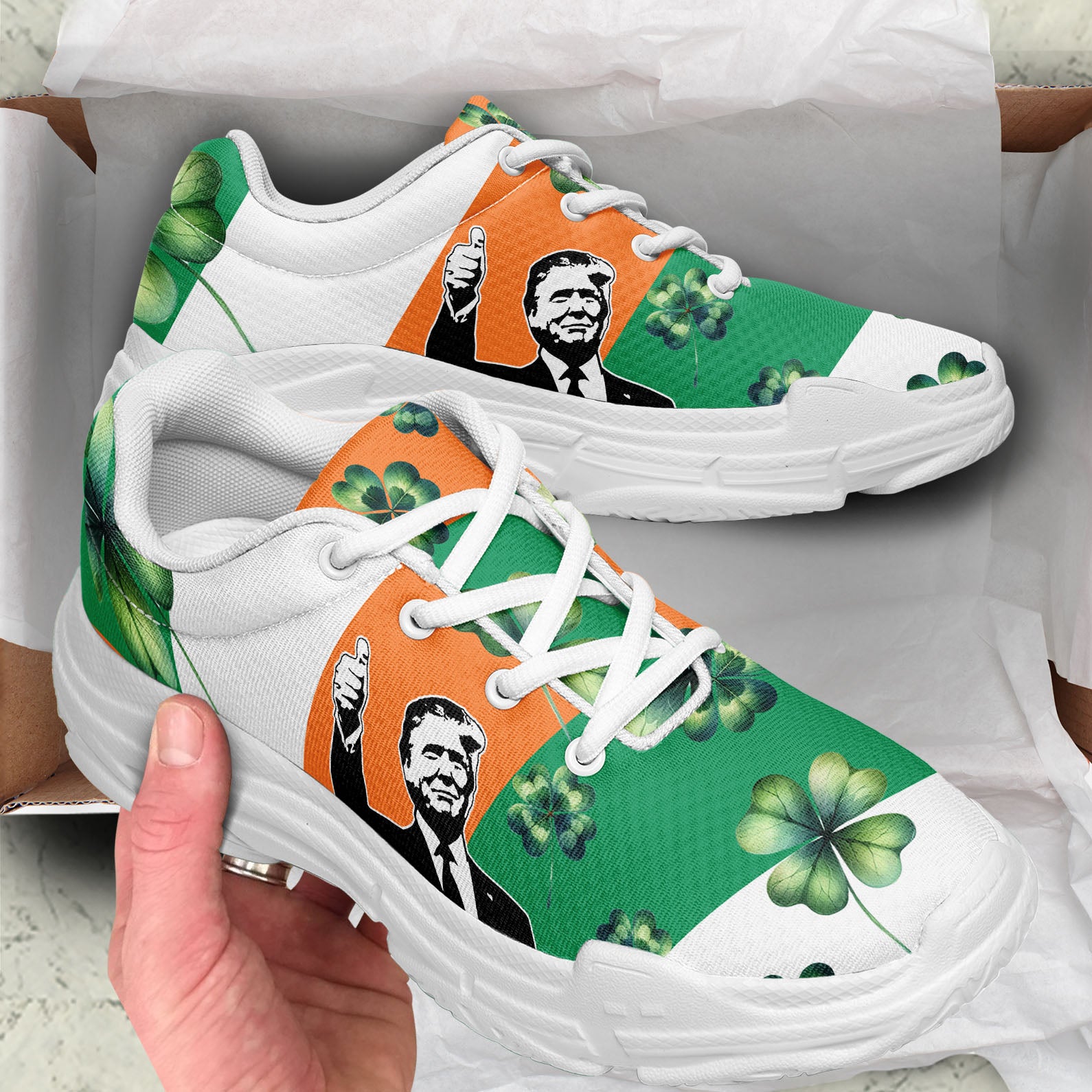 Trump Irish Flag Chunky Shoes | Trump Unisex Shoes | St. Patrick's Day Shoes | Chunky Shoes 681941 - GOP