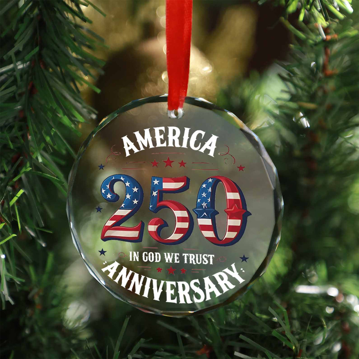 America 250 Years Anniversary Glass Ornament | Happy 250th Birthday USA Ornament | Patriotic 4th of July Glass Ornament for Christmas Decor 682671
