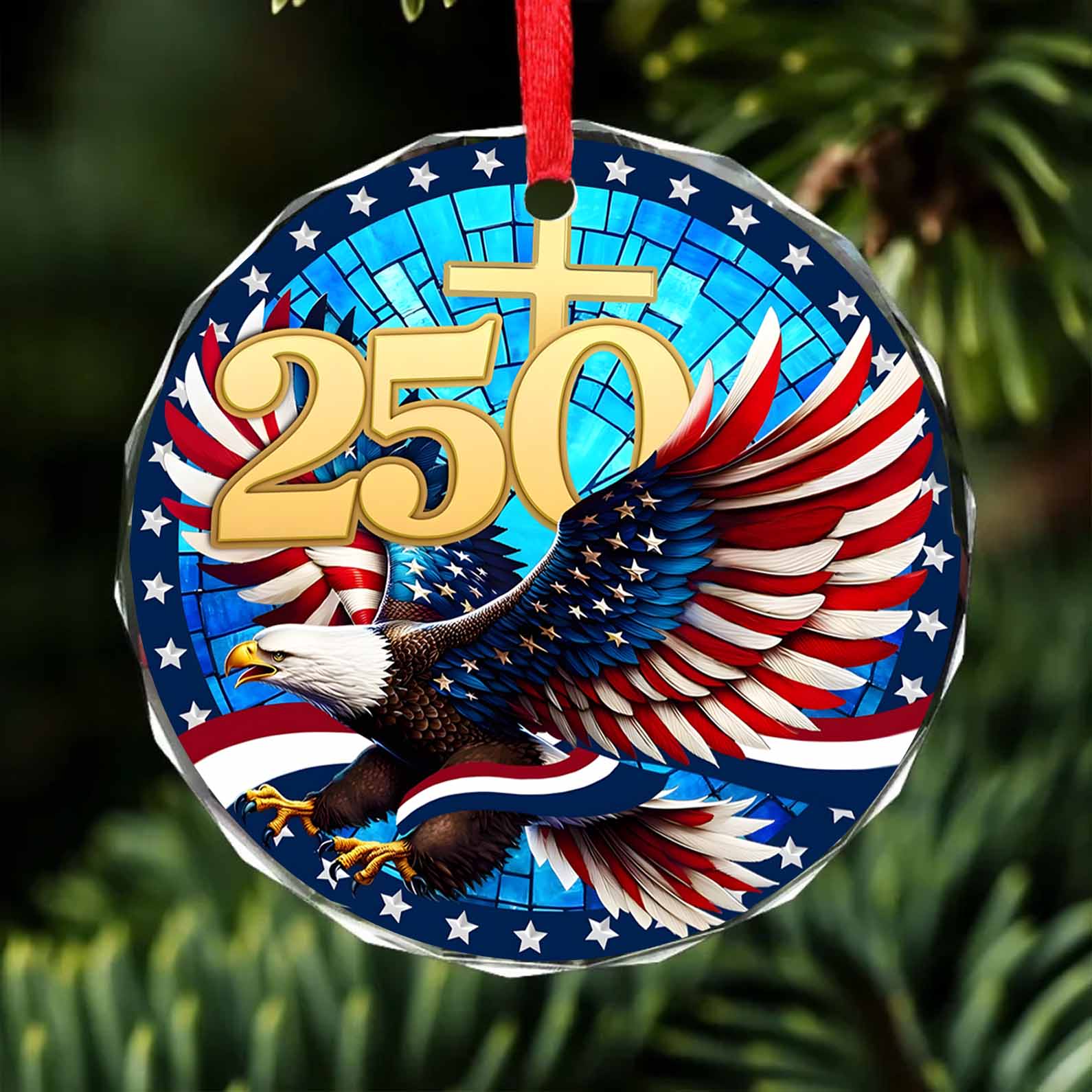 250 Years Of America Eagle Glass Ornament | America 250 Anniversary | Happy 250th Birthday USA | Patriotic 4th Of July Glass Ornament For Christmas Decor 682738