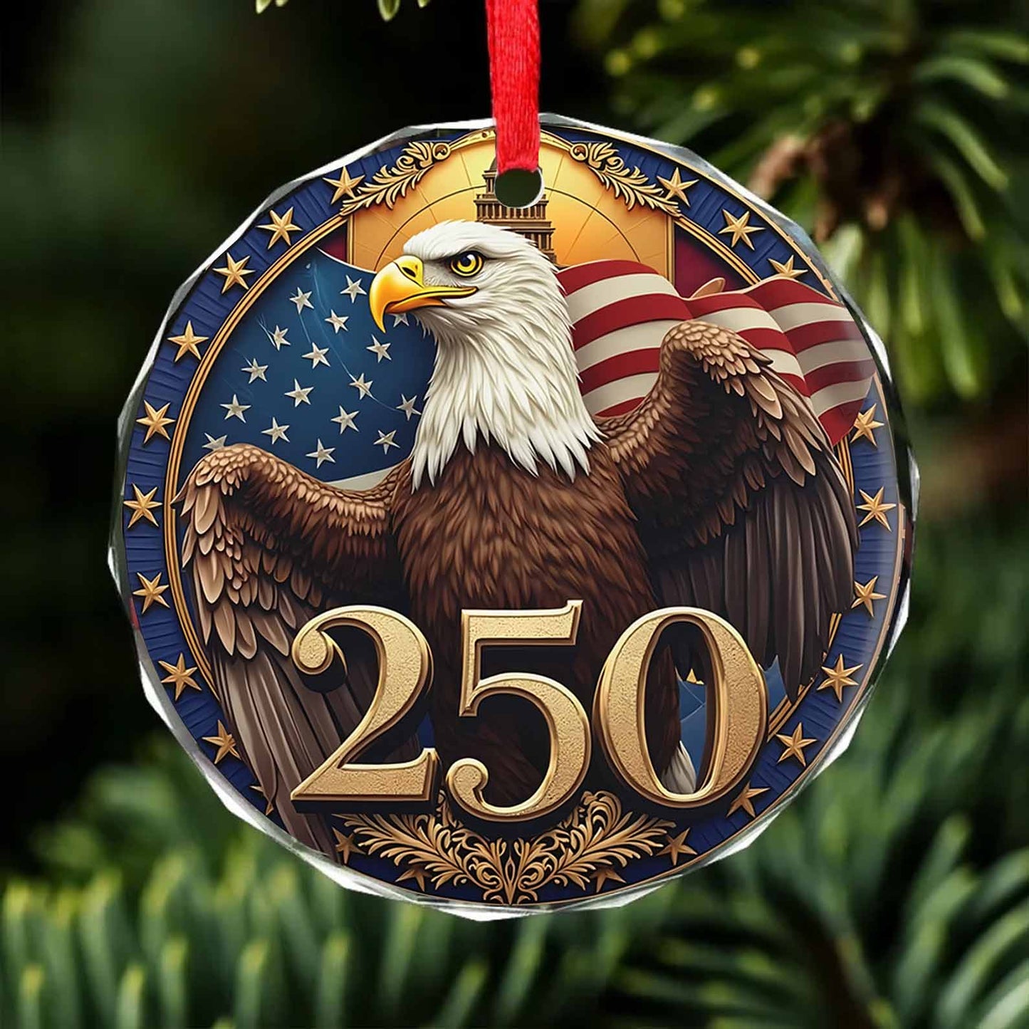 250 Years Bald Eagle Glass Ornament | America 250 Anniversary | Happy 250th Birthday USA | Patriotic 4th Of July Glass Ornament For Christmas Decor 682740