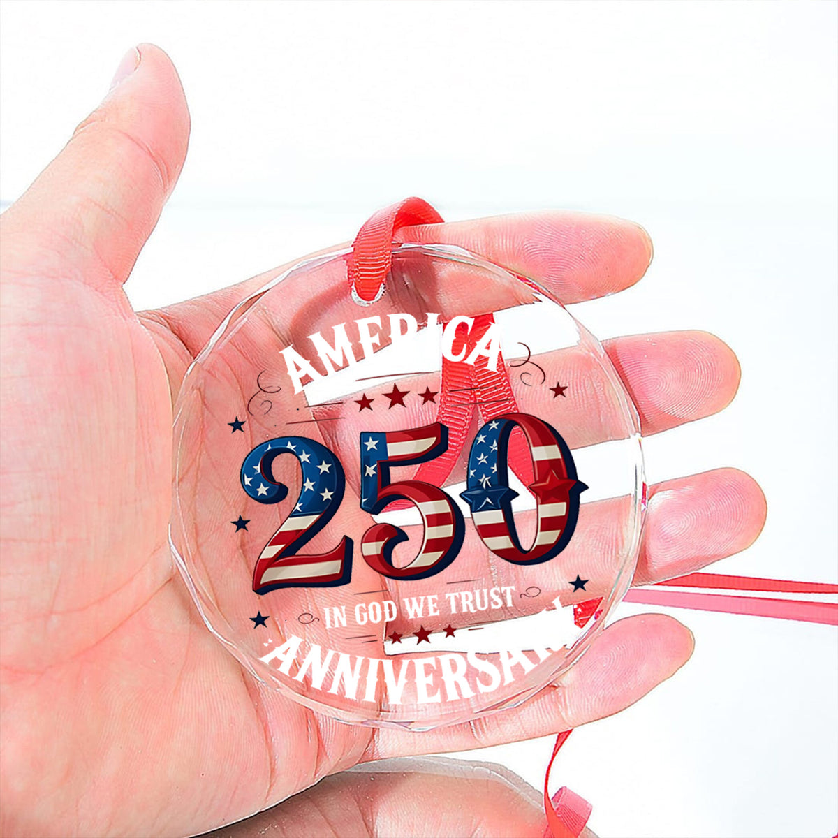 America 250 Years Anniversary Glass Ornament | Happy 250th Birthday USA Ornament | Patriotic 4th of July Glass Ornament for Christmas Decor 682671