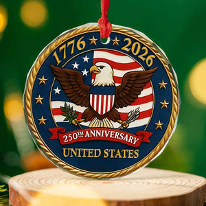 United States 250 Years Anniversary Glass Ornament | America 250 Anniversary | Happy 250th Birthday USA | Patriotic 4th of July Glass Ornament for Christmas Decor 682737