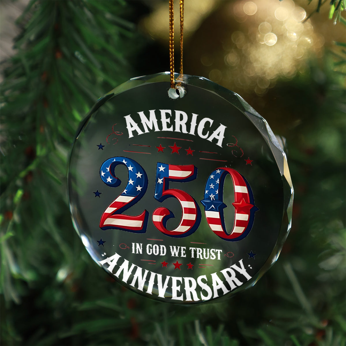America 250 Years Anniversary Glass Ornament | Happy 250th Birthday USA Ornament | Patriotic 4th of July Glass Ornament for Christmas Decor 682671