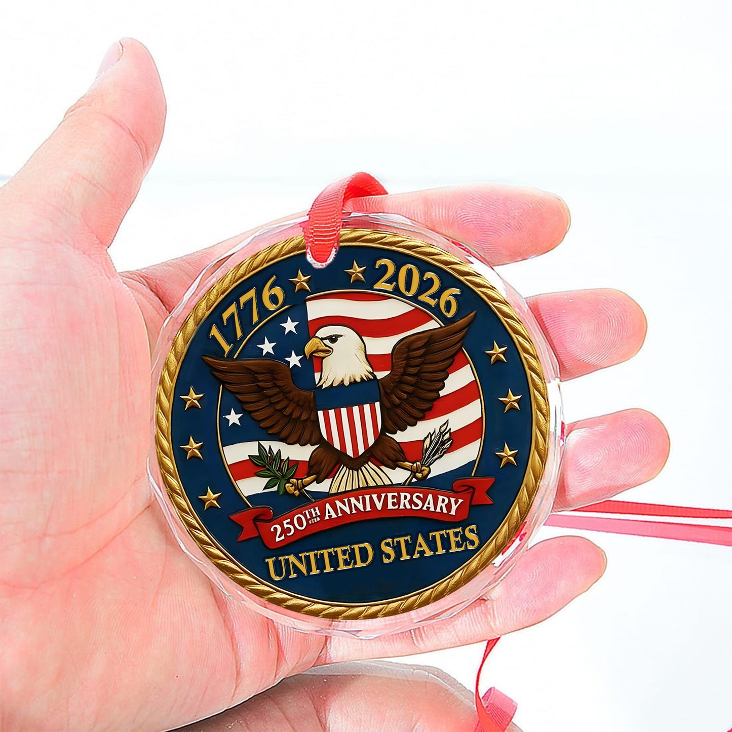United States 250 Years Anniversary Glass Ornament | America 250 Anniversary | Happy 250th Birthday USA | Patriotic 4th of July Glass Ornament for Christmas Decor 682737