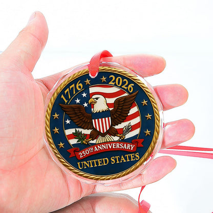 United States 250 Years Anniversary Glass Ornament | America 250 Anniversary | Happy 250th Birthday USA | Patriotic 4th of July Glass Ornament for Christmas Decor 682737
