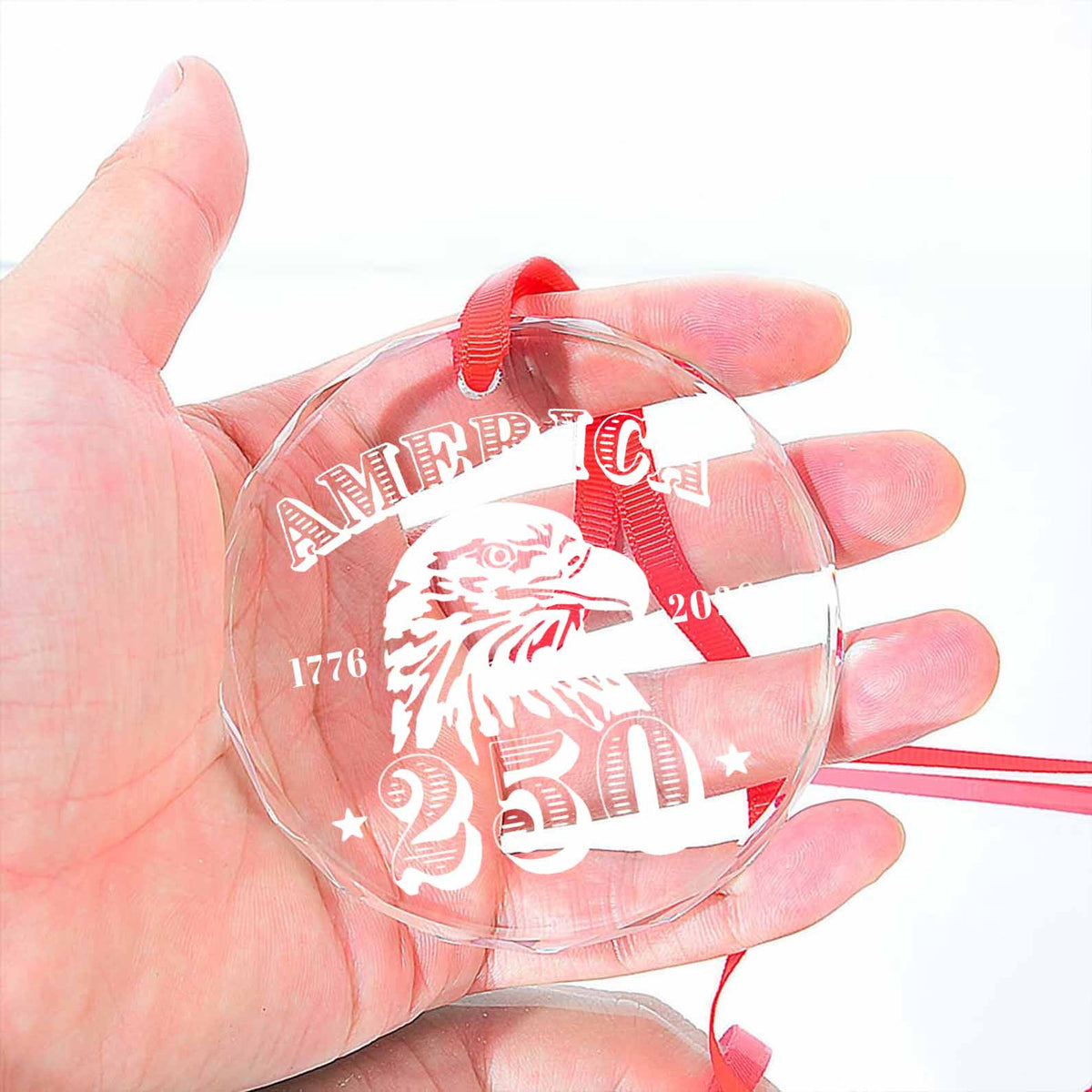 America 250 Years Eagle Glass Ornament | America 250 Anniversary | Happy 250th Birthday USA | Patriotic 4th Of July Glass Ornament For Christmas Decor 682676