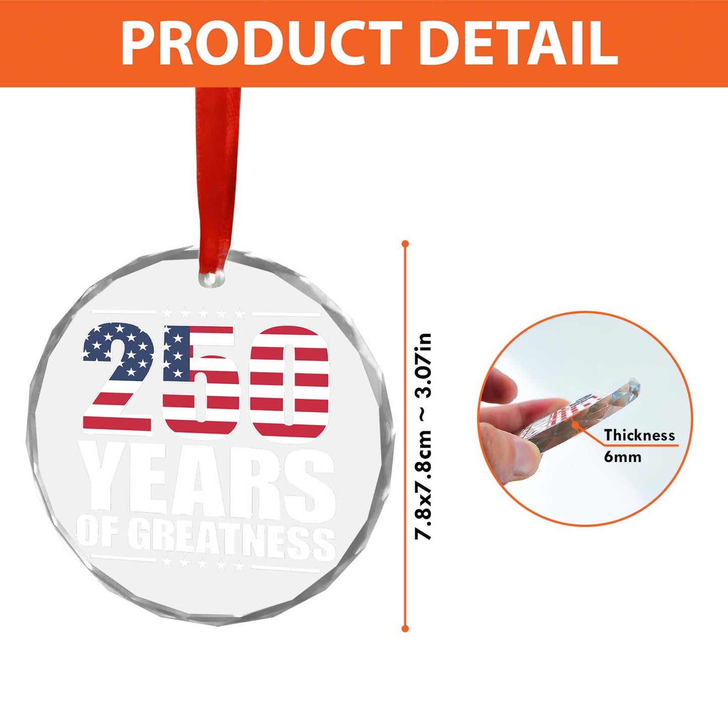 250 Years Of Greatness Glass Ornament | America 250 Anniversary | Happy 250th Birthday USA | Patriotic 4th Of July Glass Ornament For Christmas Decor 682670
