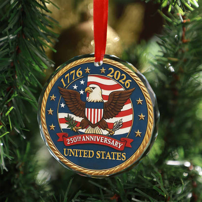 United States 250 Years Anniversary Glass Ornament | America 250 Anniversary | Happy 250th Birthday USA | Patriotic 4th of July Glass Ornament for Christmas Decor 682737
