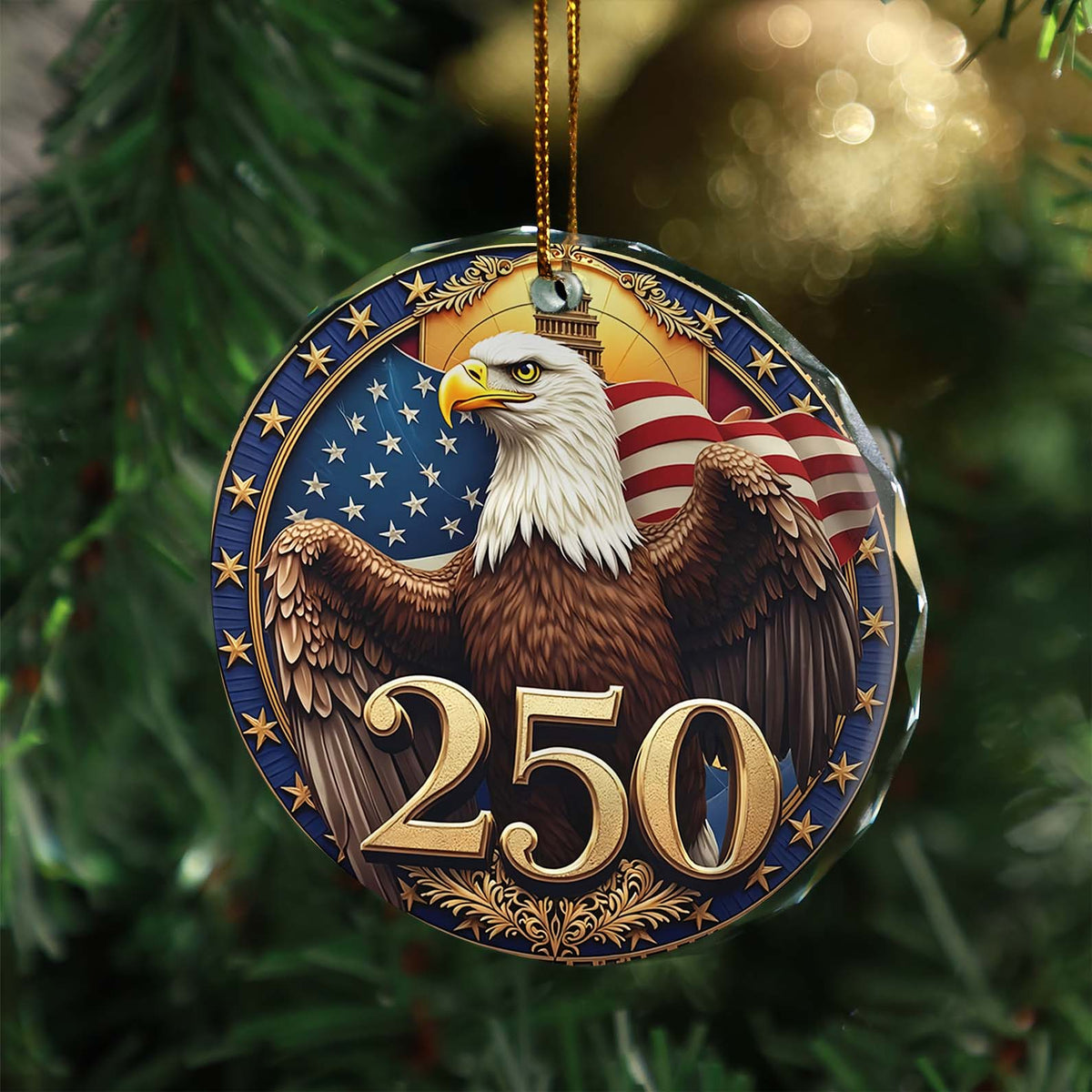 250 Years Bald Eagle Glass Ornament | America 250 Anniversary | Happy 250th Birthday USA | Patriotic 4th Of July Glass Ornament For Christmas Decor 682740