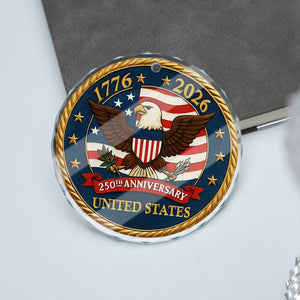United States 250 Years Anniversary Glass Ornament | America 250 Anniversary | Happy 250th Birthday USA | Patriotic 4th of July Glass Ornament for Christmas Decor 682737