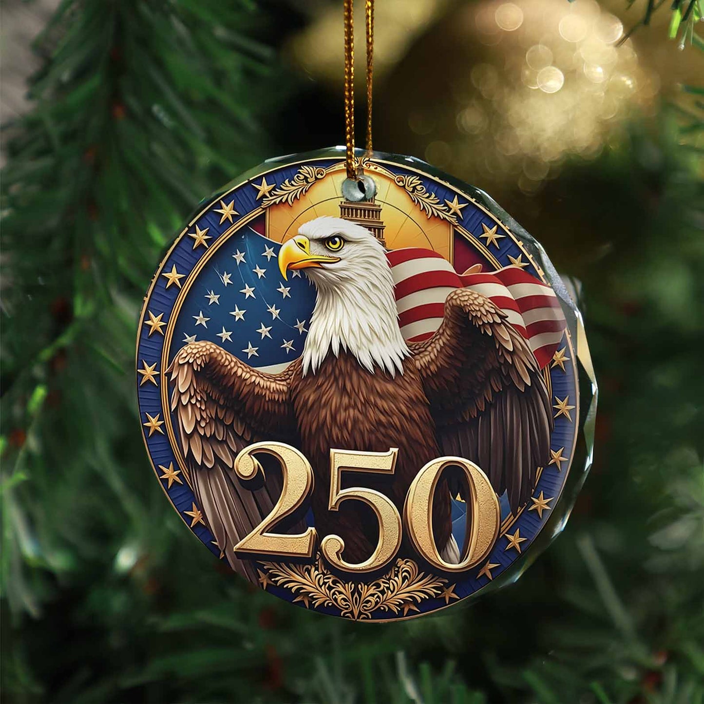 250 Years Bald Eagle Glass Ornament | America 250 Anniversary | Happy 250th Birthday USA | Patriotic 4th Of July Glass Ornament For Christmas Decor 682740