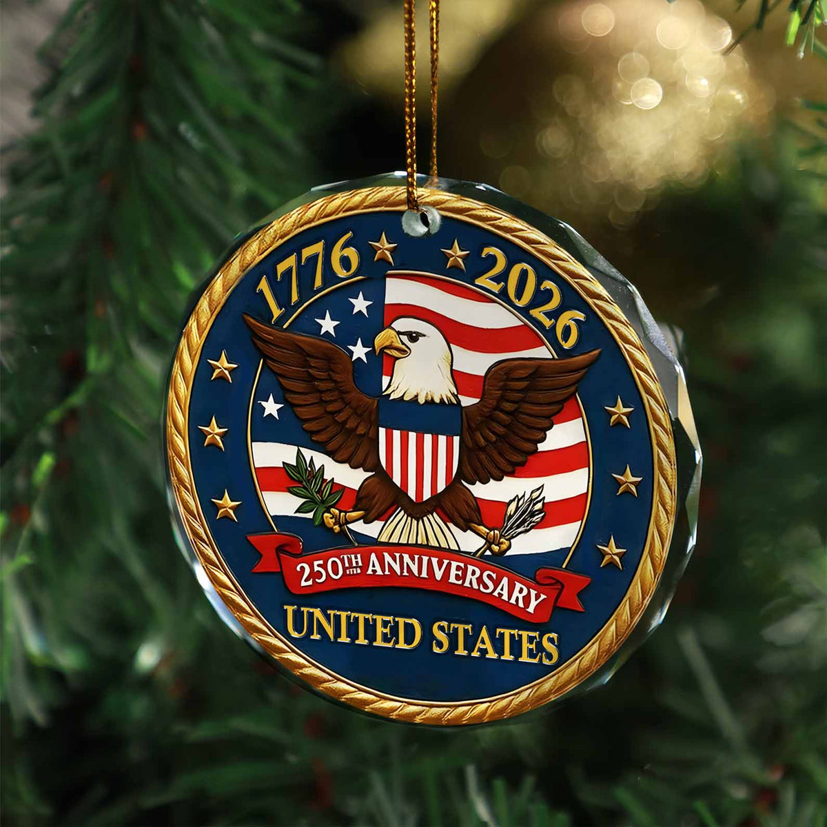 United States 250 Years Anniversary Glass Ornament | America 250 Anniversary | Happy 250th Birthday USA | Patriotic 4th of July Glass Ornament for Christmas Decor 682737