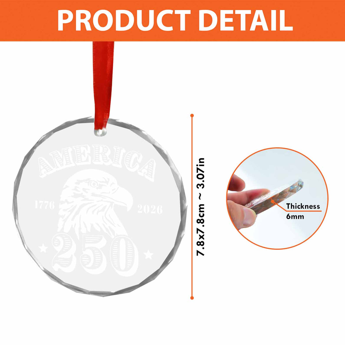 America 250 Years Eagle Glass Ornament | America 250 Anniversary | Happy 250th Birthday USA | Patriotic 4th Of July Glass Ornament For Christmas Decor 682676