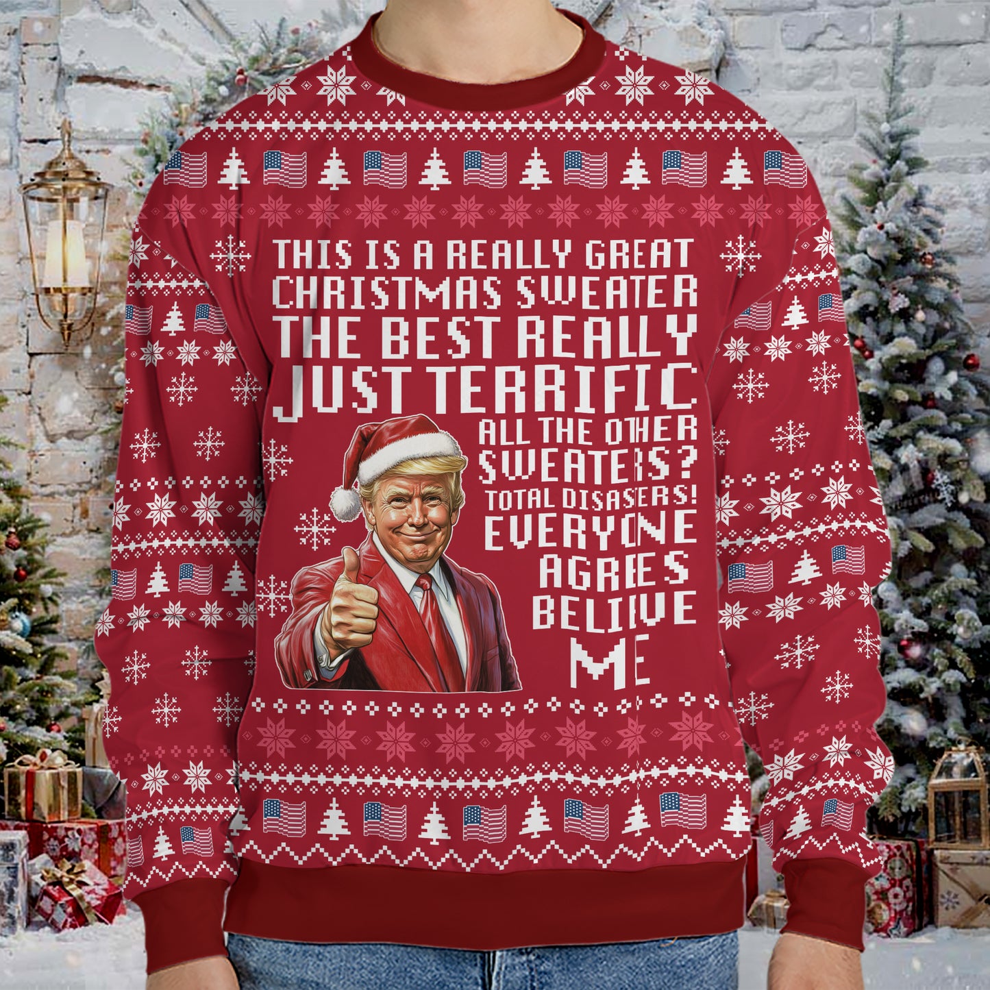 Really Great Christmas Sweater Trump Ugly Sweater | Funny Trump All-Over-Printed Sweatshirt | Christmas Gift For Trump Supporters 683558 – GOP