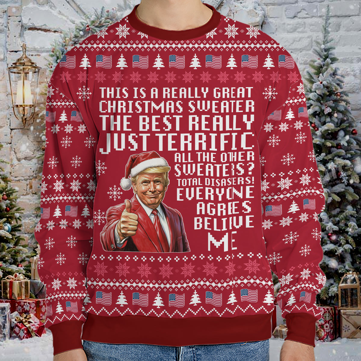 Really Great Christmas Sweater Trump Ugly Sweater | Funny Trump All-Over-Printed Sweatshirt | Christmas Gift For Trump Supporters 683558 – GOP