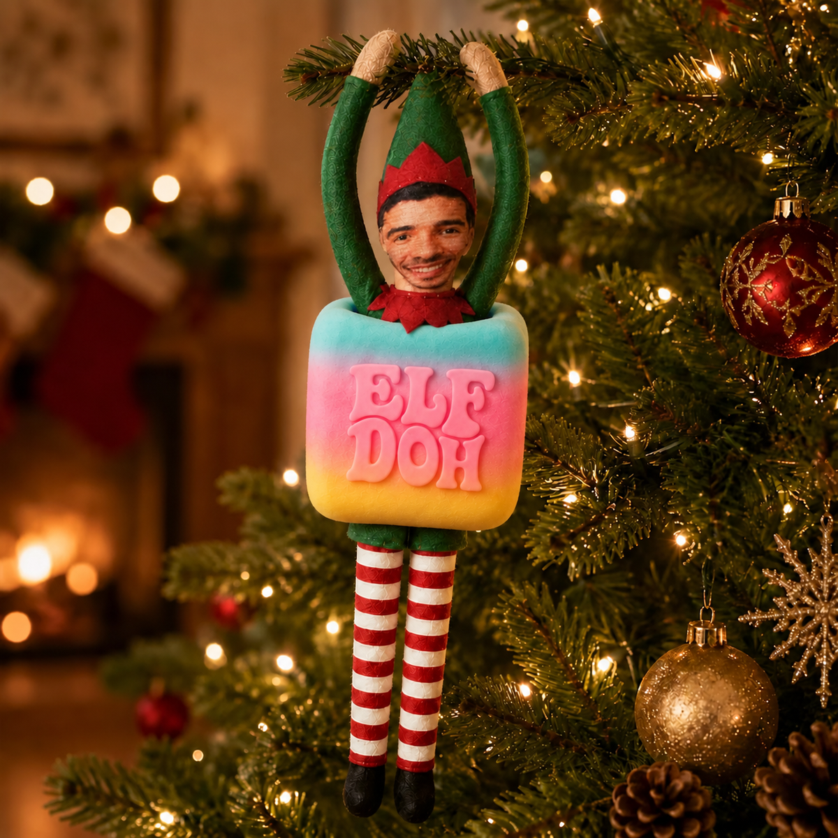 Personalized Photo Face Poseable Christmas Elf Doll, Custom Mini Plush Elf with Optional Cube Toy 686693 WFD