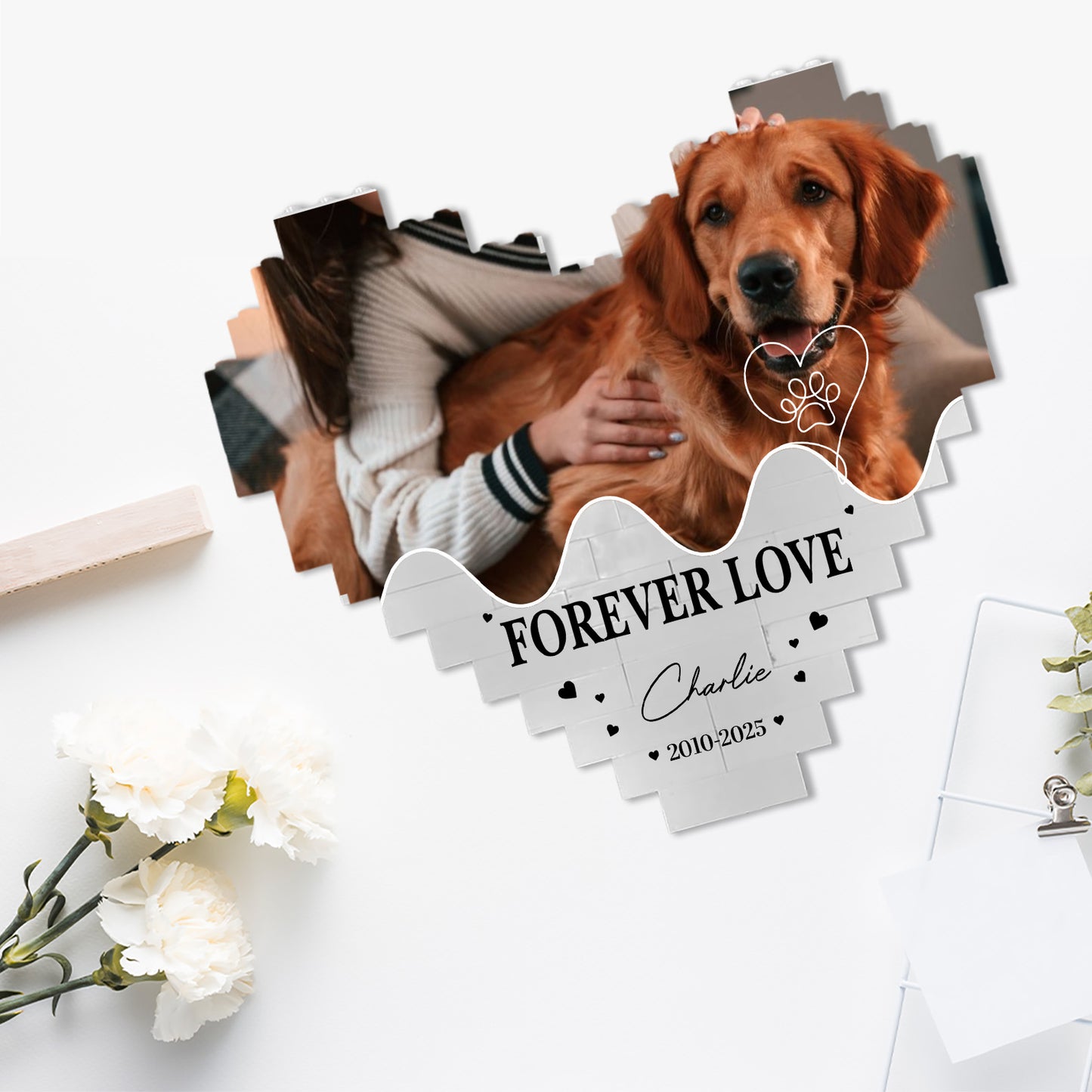 Custom Photo Dog Memorial Building Brick Blocks | Personalized Dog Cat Pet Heart Shape Brick Blocks 684302