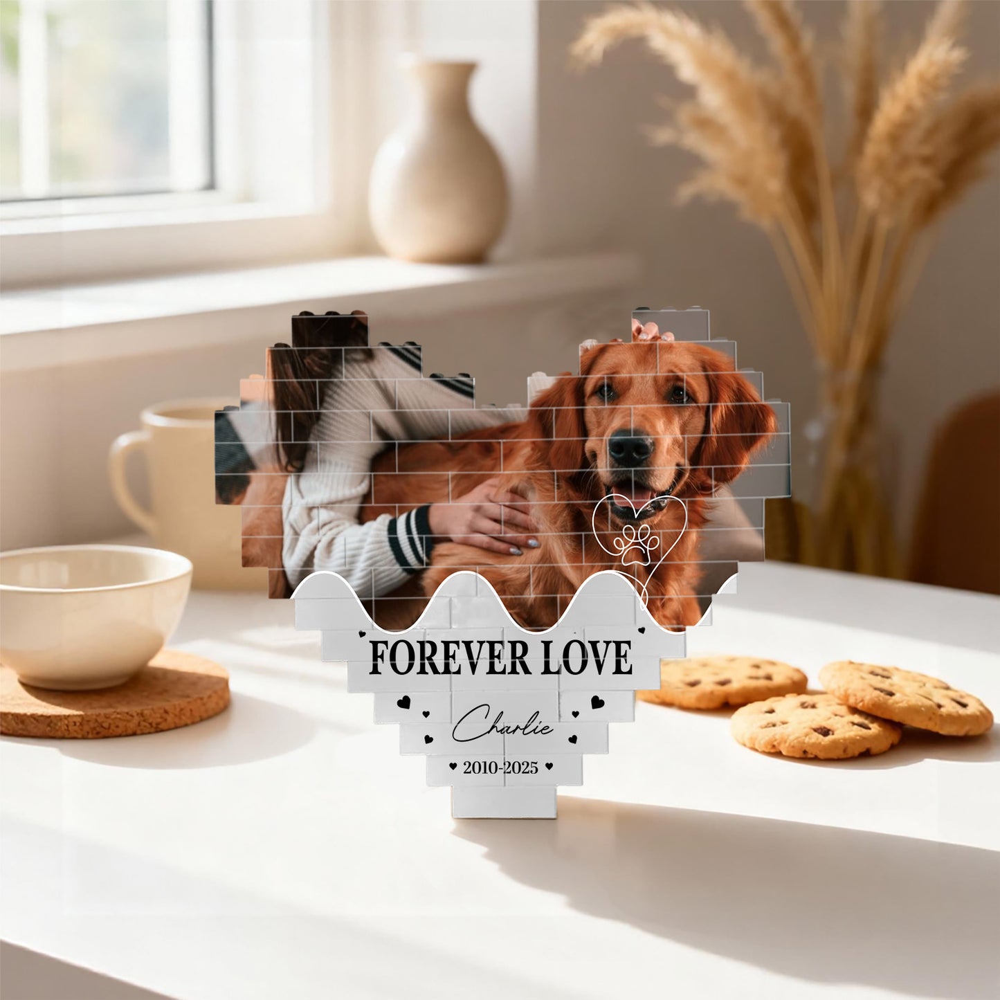 Custom Photo Dog Memorial Building Brick Blocks | Personalized Dog Cat Pet Heart Shape Brick Blocks 684302