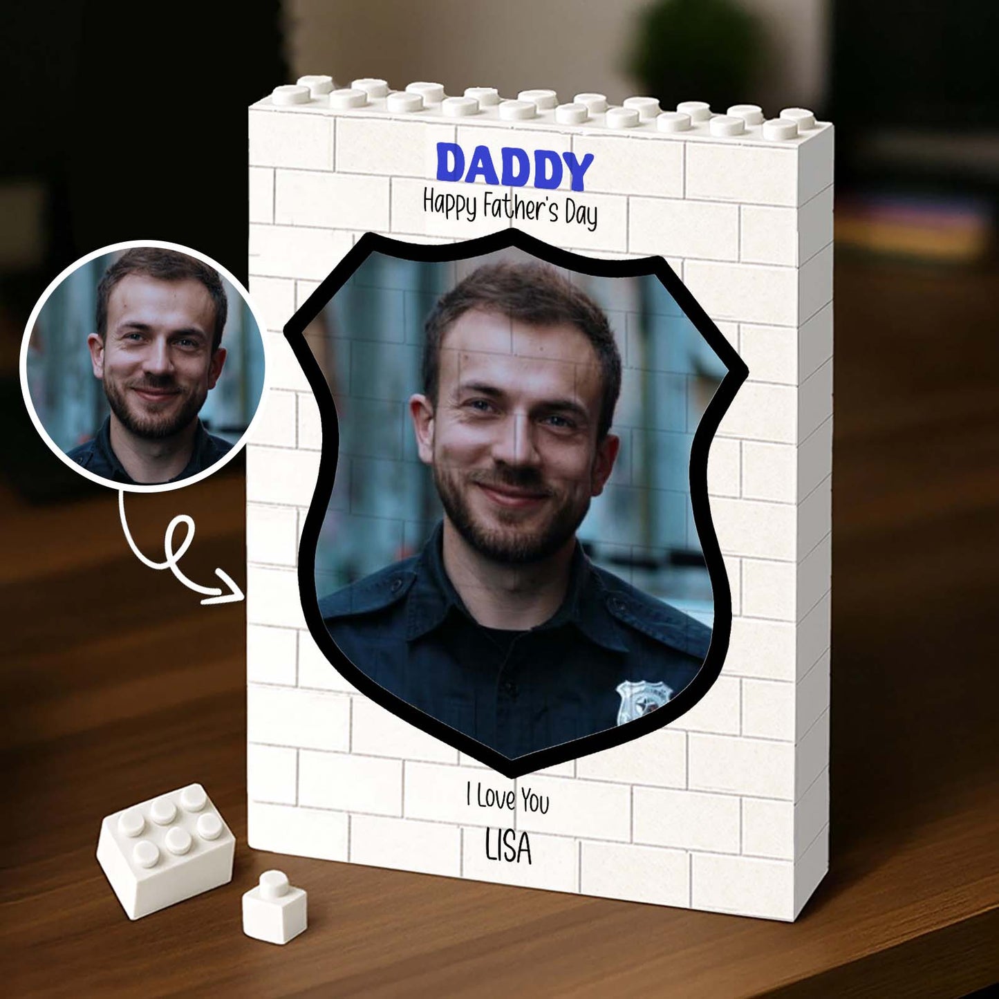 Police Officer Brick Block | Custom Photo Building Brick Blocks | Personalized Father's Day Gift 684289-2