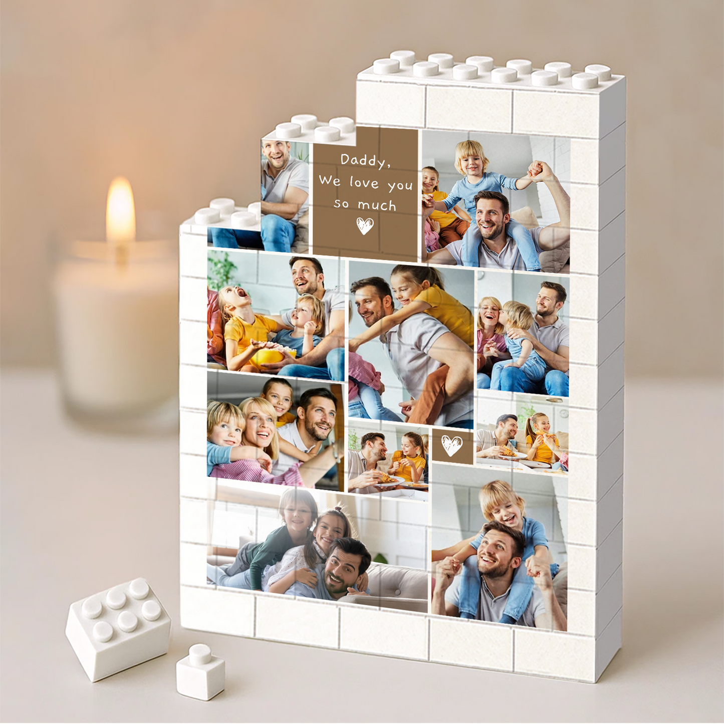 Custom Photo Dad And Kids Building Brick Blocks, Personalized Father's Day Gift, Unique Gift For Dad 685071