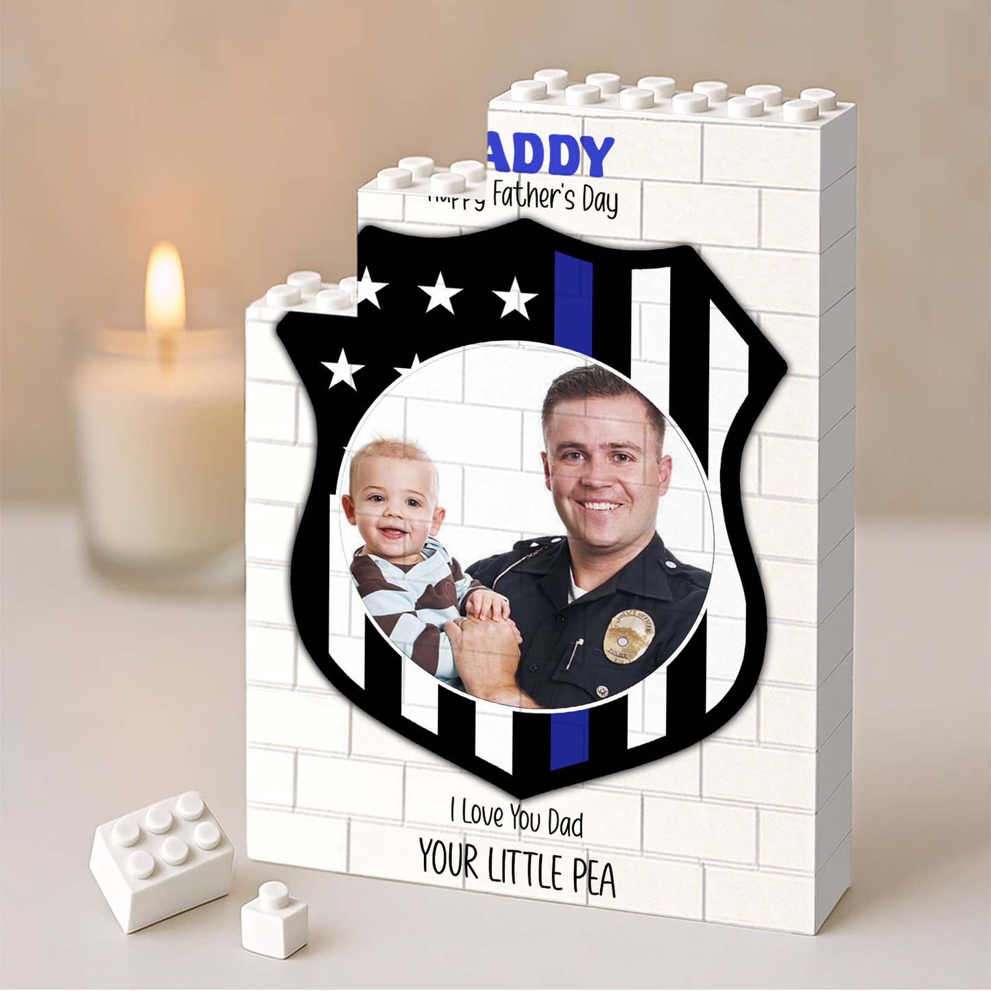 Police Officer Brick Block | Custom Photo Building Brick Blocks | Personalized Father's Day Gift 684289