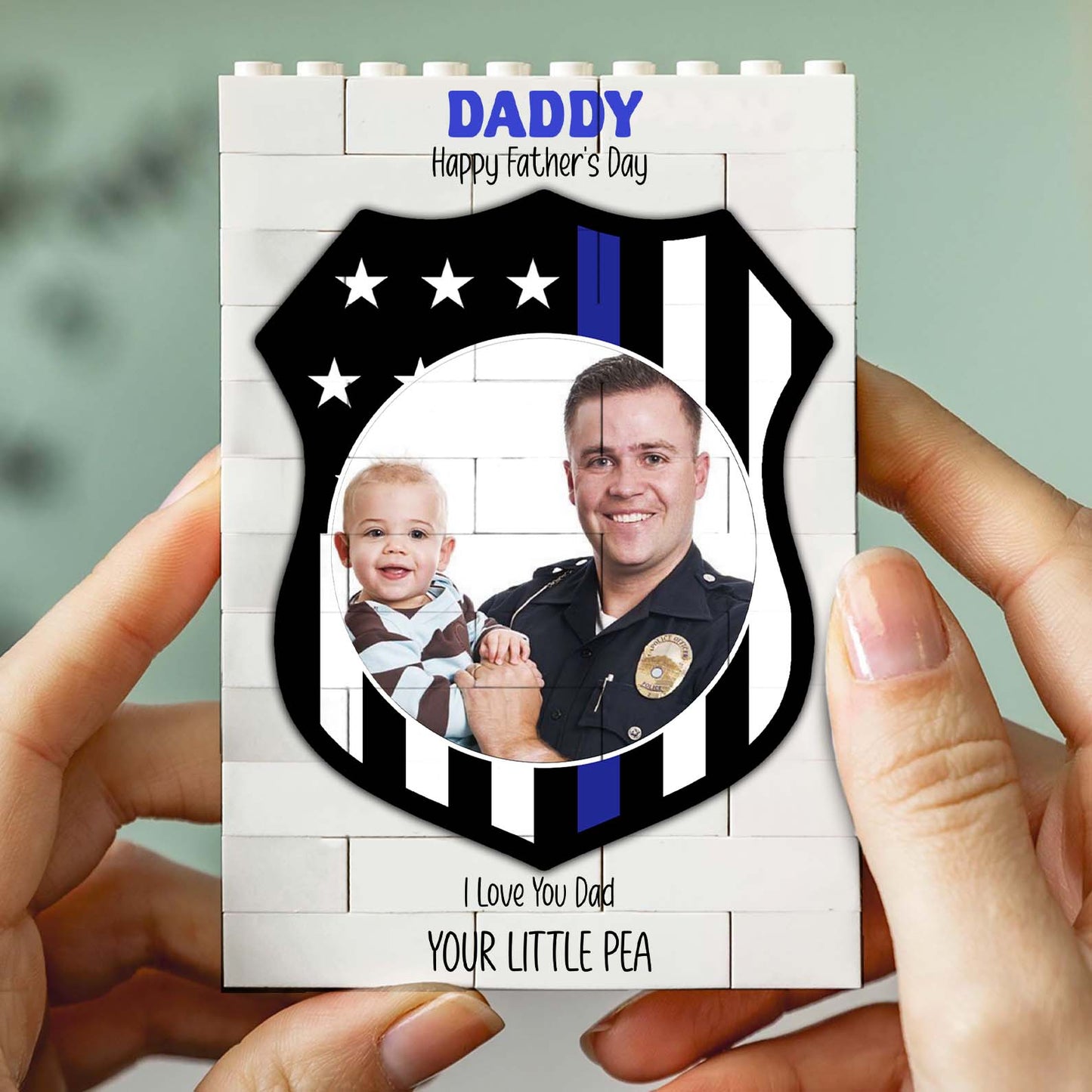 Police Officer Brick Block | Custom Photo Building Brick Blocks | Personalized Father's Day Gift 684289