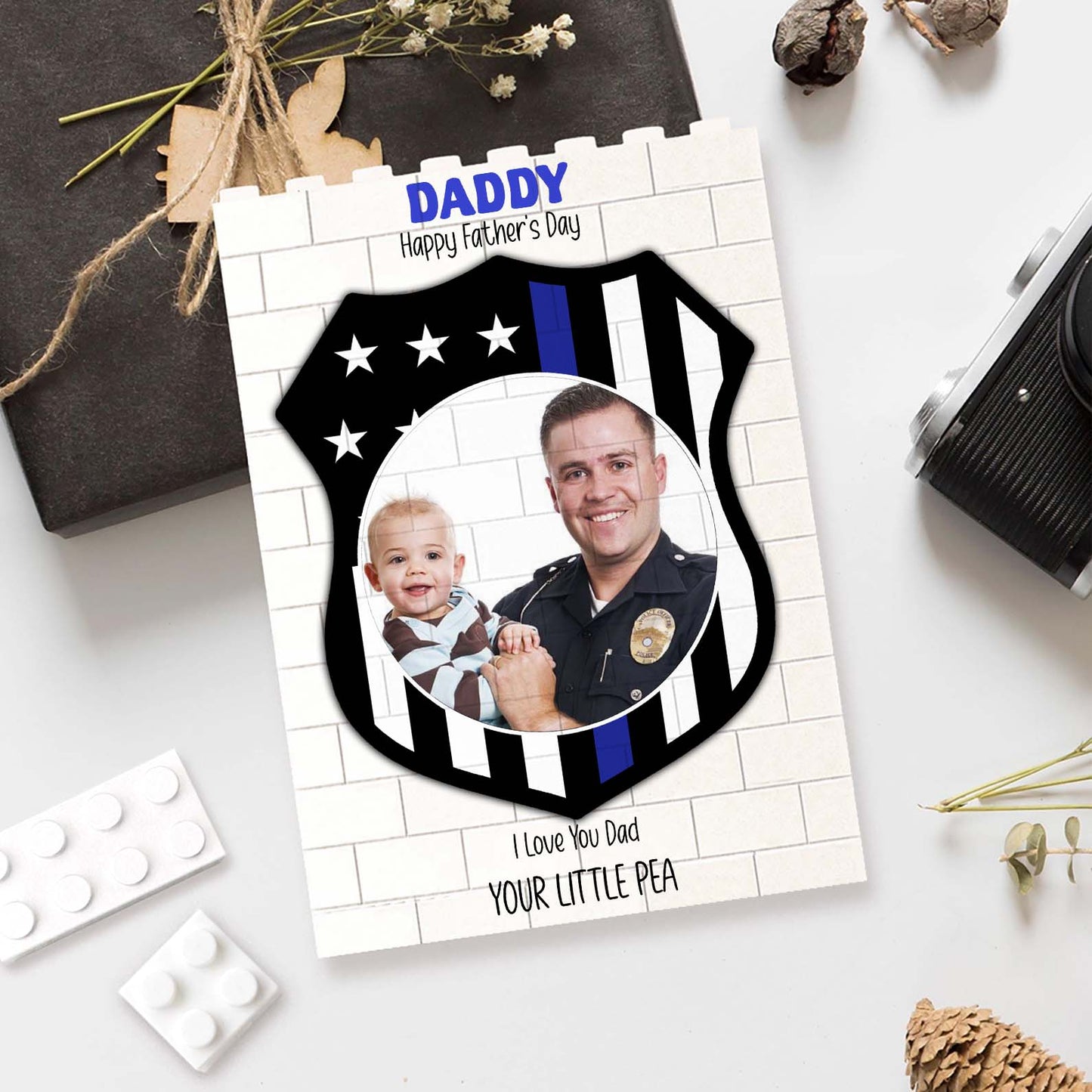 Police Officer Brick Block | Custom Photo Building Brick Blocks | Personalized Father's Day Gift 684289