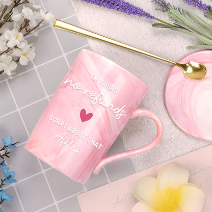 I’m Yours No Refunds Sorry About That Mug | Custom Name Coffee Mug | Funny Couple Gift | Valentine Pink Ceramic Mug 683957