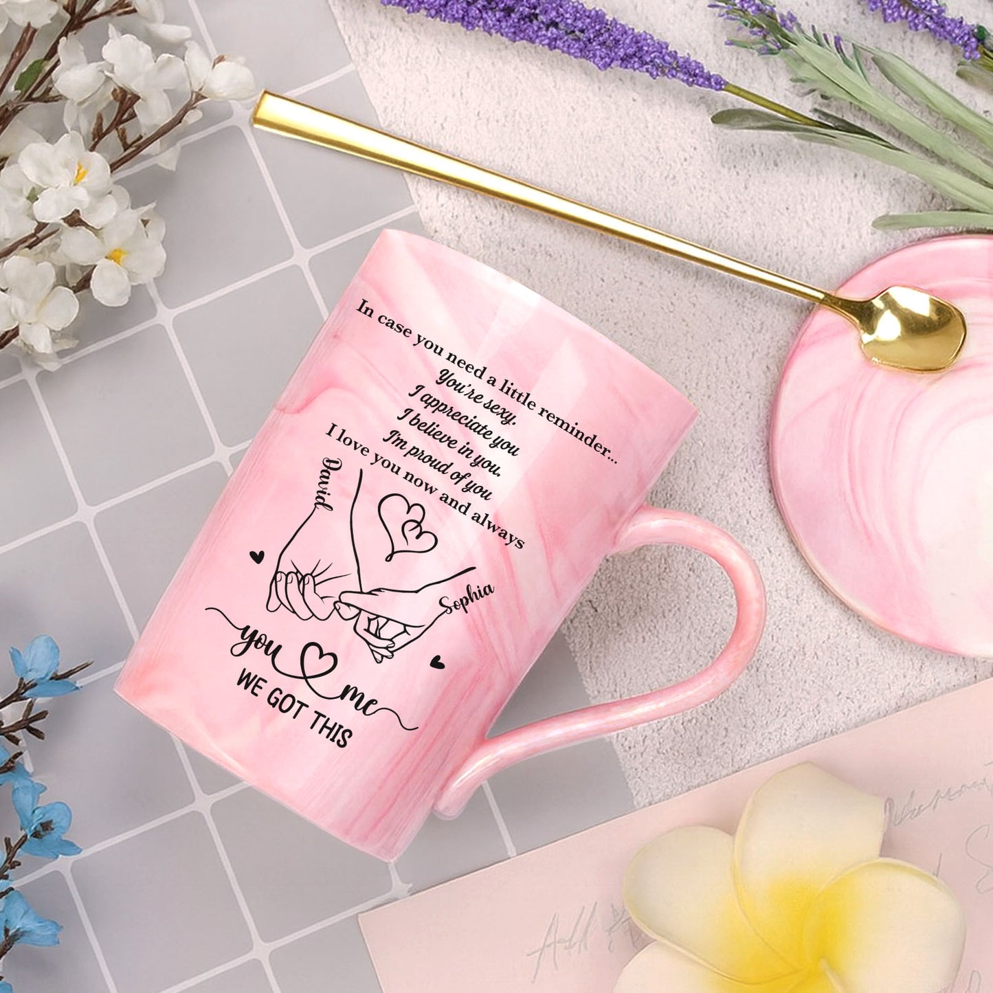 Personalized You and Me We Got This Mug, Custom Name Couple Mug, Valentine Pink Ceramic Mug 683953
