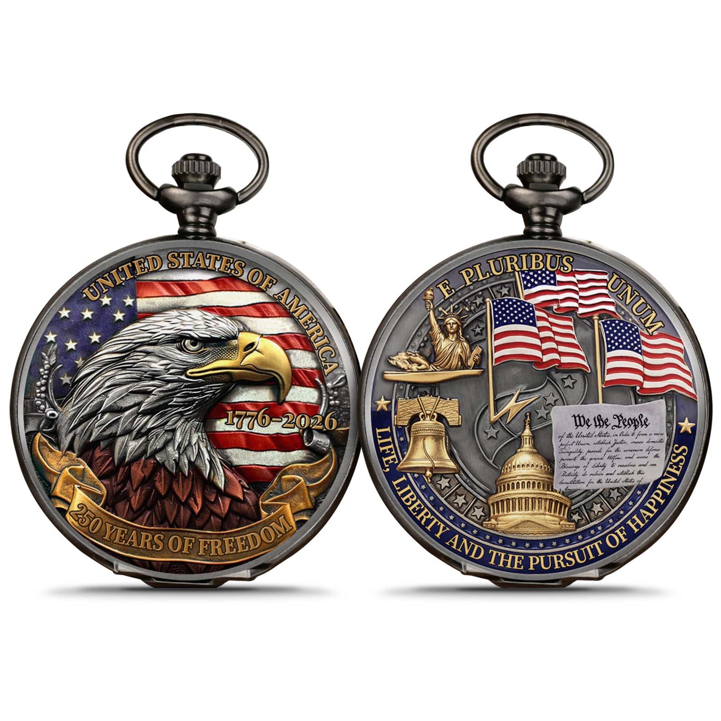 250 Years Of Freedom 1776–2026 Pocket Watch, 250 Years Anniversary Of America, Patriotic 4th of July Pocket Watch 684048