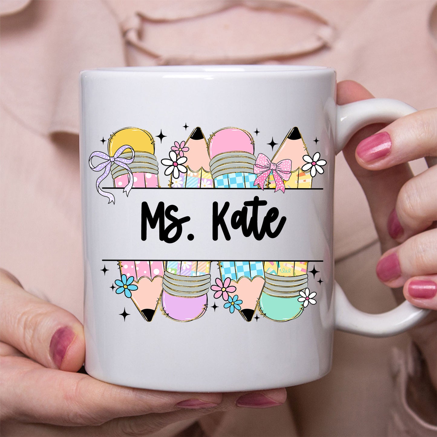 Personalized Cute Teacher Pencil Mug | Back to School White Mug Accent Mug | Custom Mug for Teachers 682577