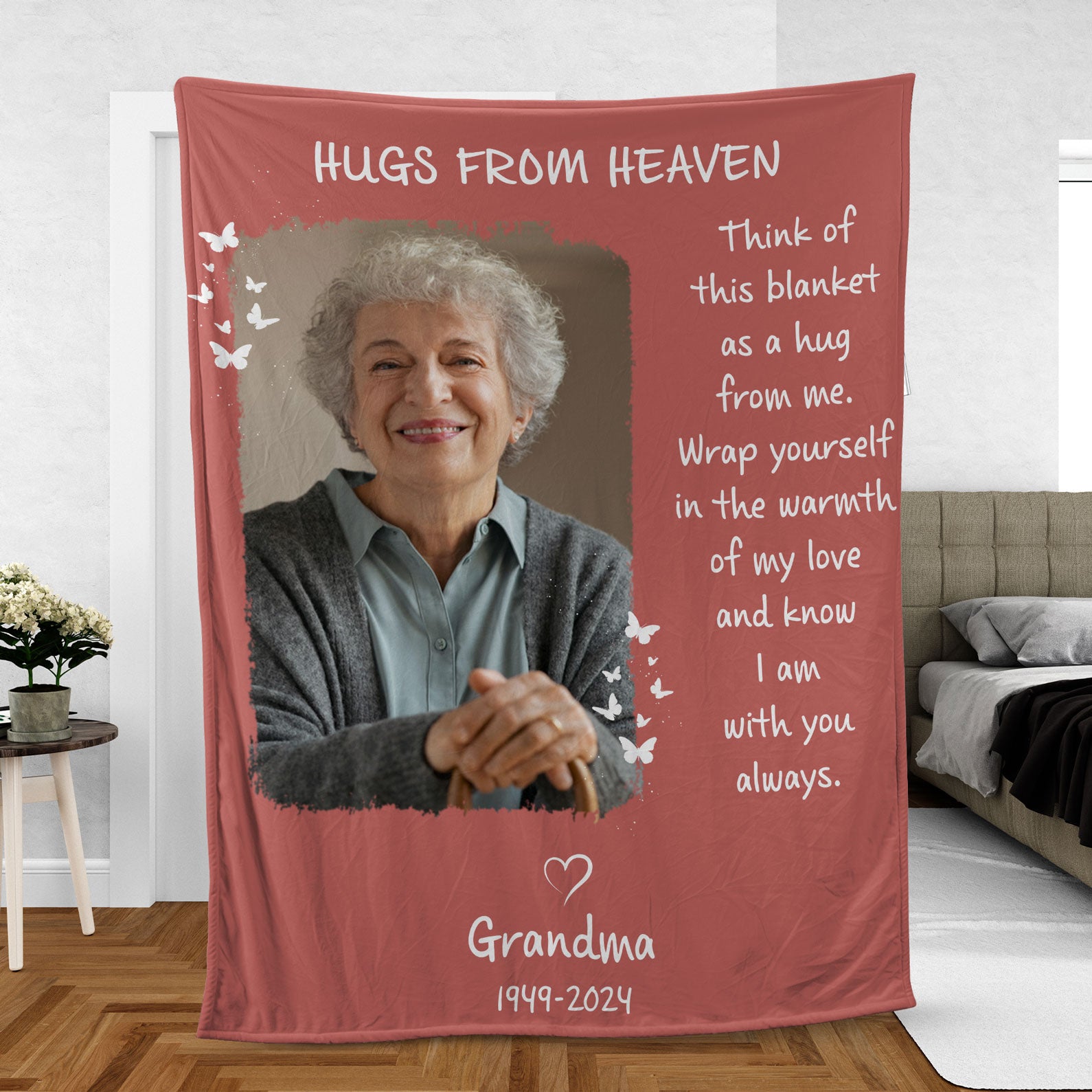 Think Of This Blanket As A Hug From Me, Personalized Memorial Blanket, Memorial Custom Photo Blanket, Remembrance Gift- 681951