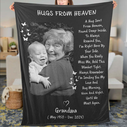 A Hug Sent From Heaven, Personalized Memorial Blanket, Memorial Custom Photo Blanket, Remembrance Gift- 681951
