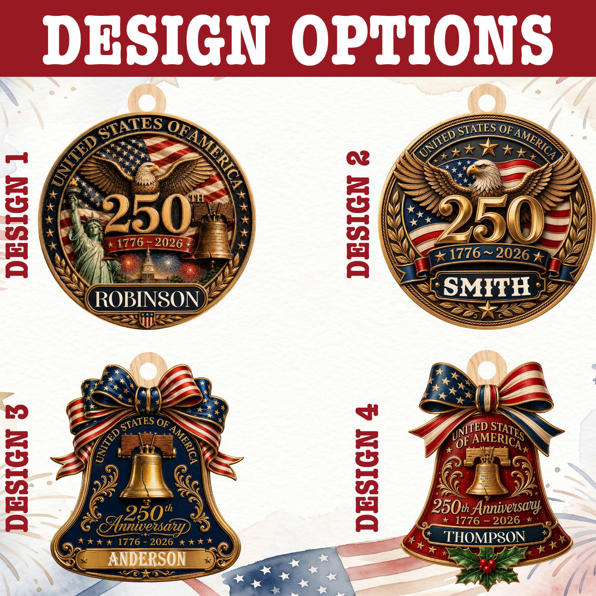 Personalized America 250th Anniversary Wood Ornament | USA Patriotic Liberty Bell Christmas Decoration 686483 WFD