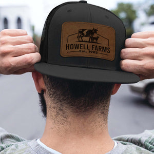 Custom Cow Farm Trucker Leather Patch Hat, Personalized Cow Calf Farm Name Laser-Engraved Cap 683837