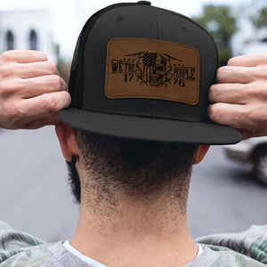 250 Years We the People Patriotic Leather Patch Trucker Hat, America 1776 USA Flag Skull Cap 683822