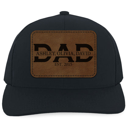 Personalized Dad Trucker Leather Patch Hat, Custom Name Dad Cap, Father’s Day Gift, Birthday Gift for Him, Husband 683839