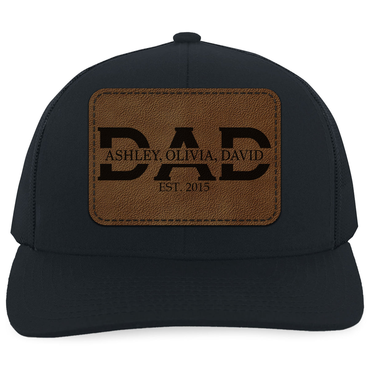 Personalized Dad Trucker Leather Patch Hat, Custom Name Dad Cap, Father’s Day Gift, Birthday Gift for Him, Husband 683839