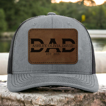 Personalized Dad Trucker Leather Patch Hat, Custom Name Dad Cap, Father’s Day Gift, Birthday Gift for Him, Husband 683839