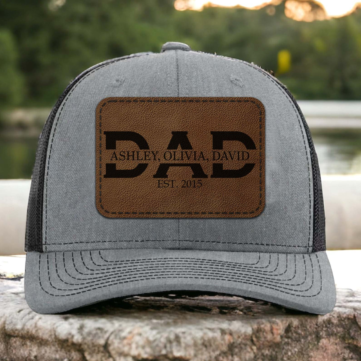 Personalized Dad Trucker Leather Patch Hat, Custom Name Dad Cap, Father’s Day Gift, Birthday Gift for Him, Husband 683839