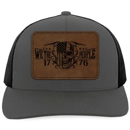 250 Years We the People Patriotic Leather Patch Trucker Hat, America 1776 USA Flag Skull Cap 683822