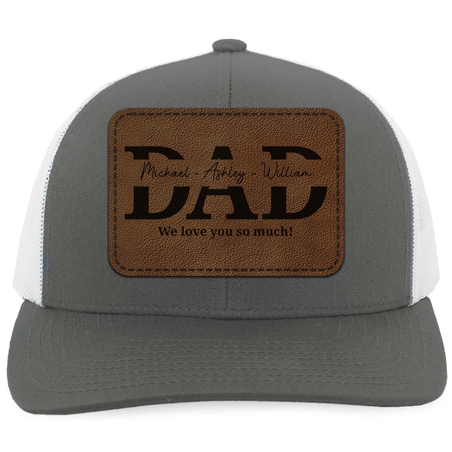 Personalized Papa Trucker Leather Patch Hat, Custom Name Dad Grandad Cap, Gift for Him, Grandpa, Husband 683842
